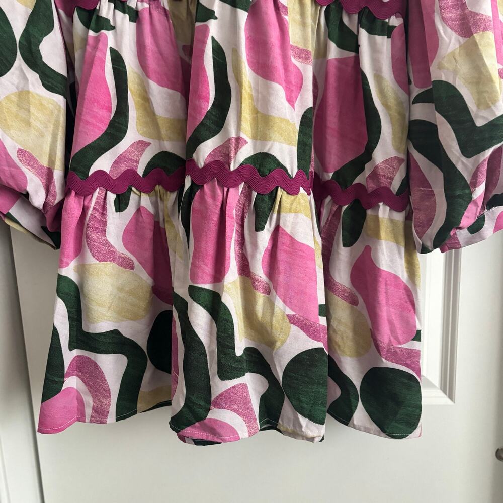 Pink Abstract Print Ruffle-Tier Mini Dress - Picture 5 of 13